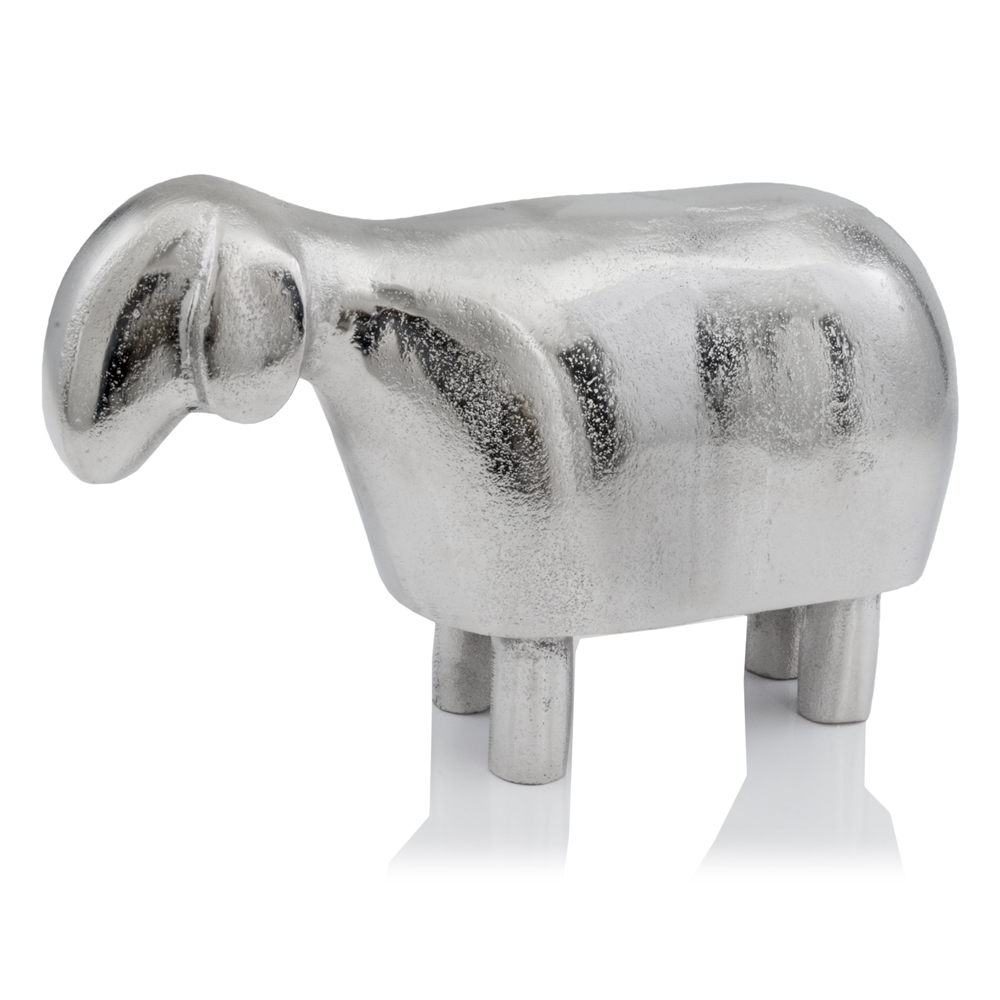 4" X 11" X 6.5" Silver Aluminum Silver Lamb Sculpture