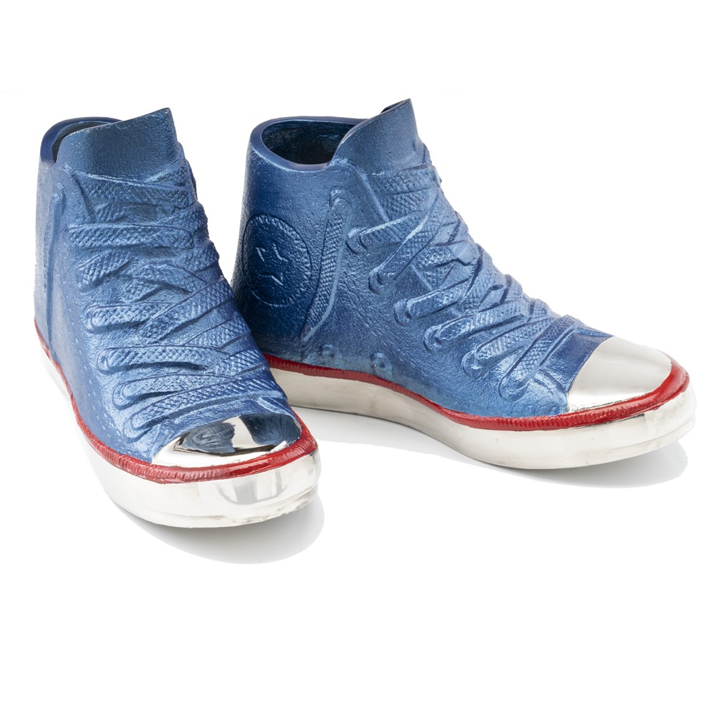 4" X 10.25" X 6.5" Aluminum Blue High Top Sneakers Pair