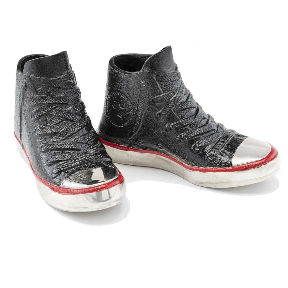 4" X 10.25" X 6.5" Aluminum Black High Top Sneakers Pair