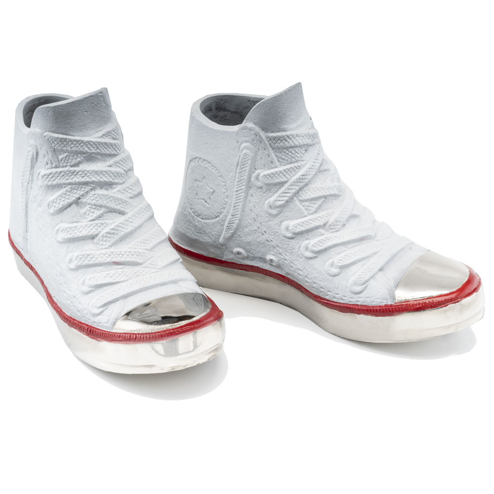 4" X 10.25" X 6.5" Aluminum White High Top Sneakers Pair