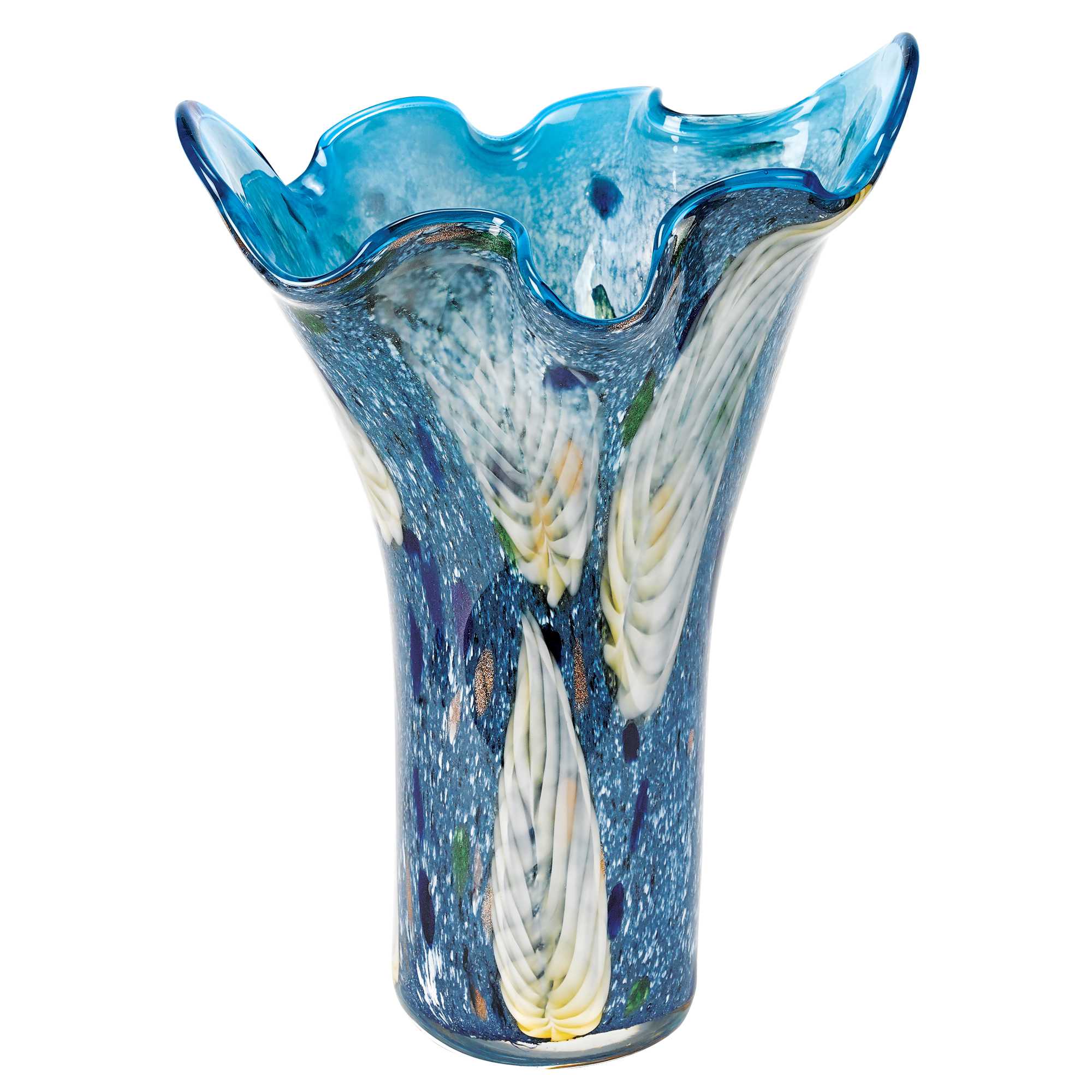 17" Multi-Color Glass Art Blue Napkin Vase