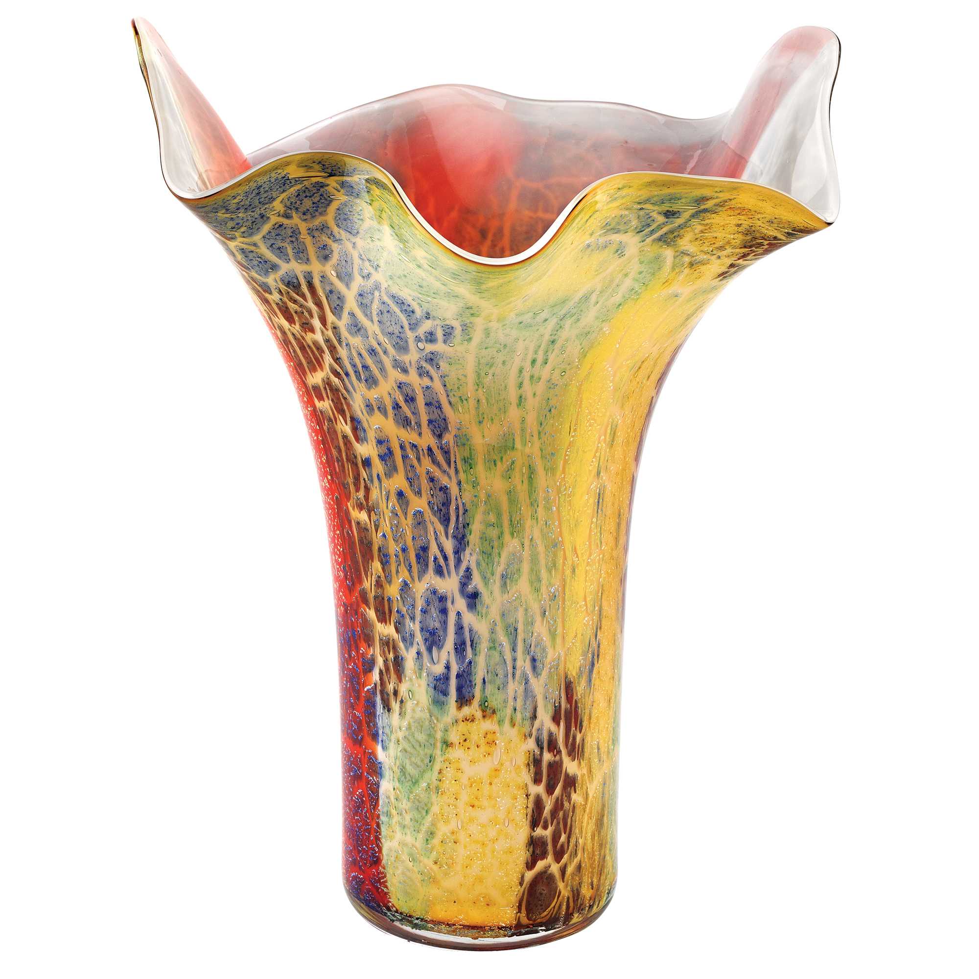 17" Multi-Color Glass Napkin Shape Mouth Blown Vase