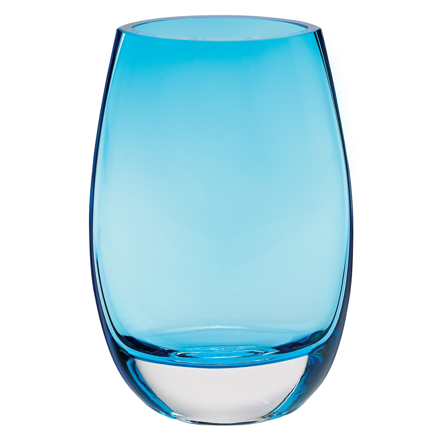 8" Mouth Blown Crystal Lead Free Oval Thick Aqua Blue Walled Vase