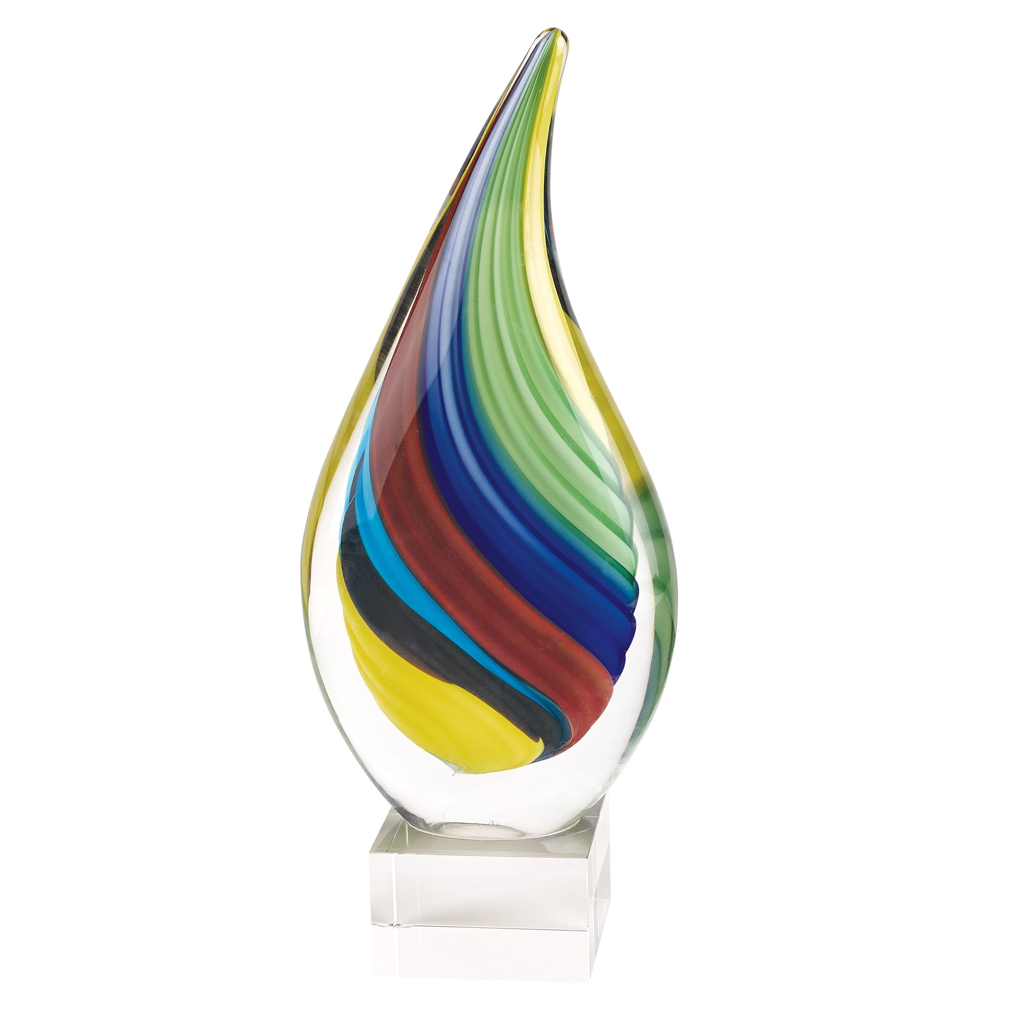 13" MultiColor Art Glass Tear Drop Centerpiece on Crystal Base