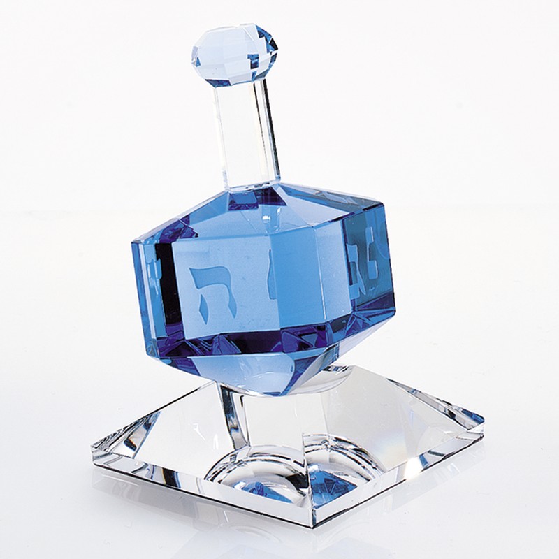 3" Mouth Blown Blue Dreidel On Crystal Stand