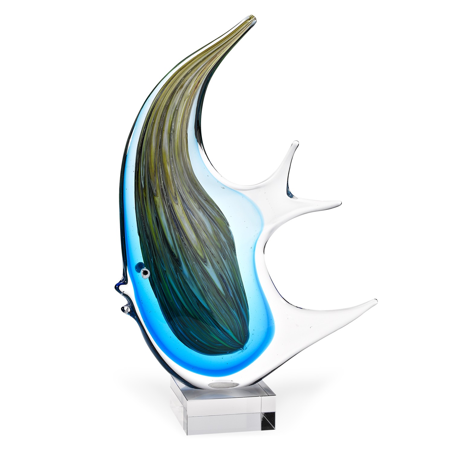 16" Blue Giant Angel Fish Art Glass