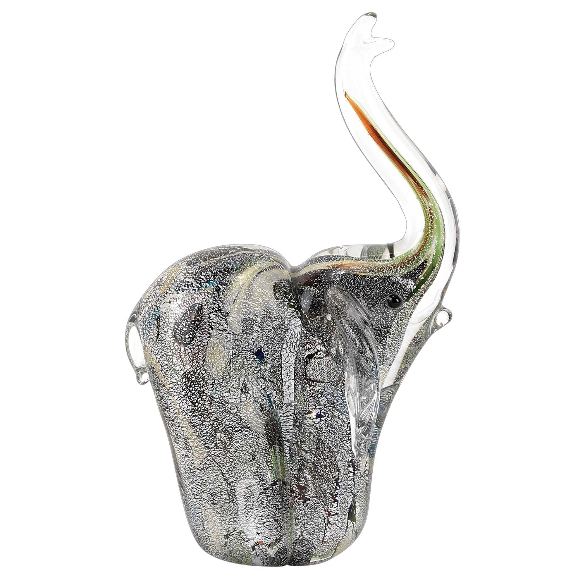 6" Mouth Blown Tall Silver Elephant Art Glass