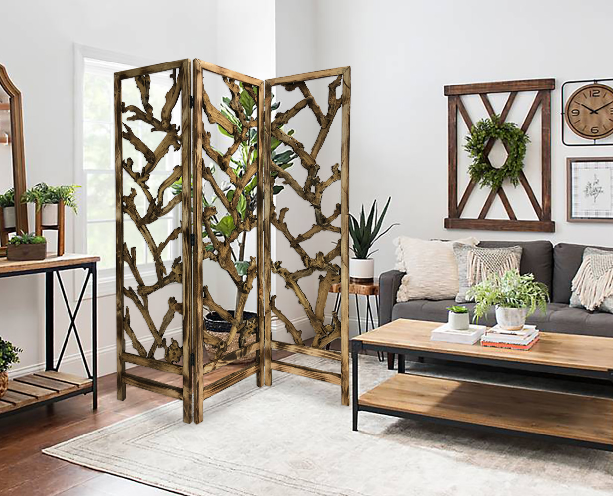 3 Panel Room Divider with Tropical leaf