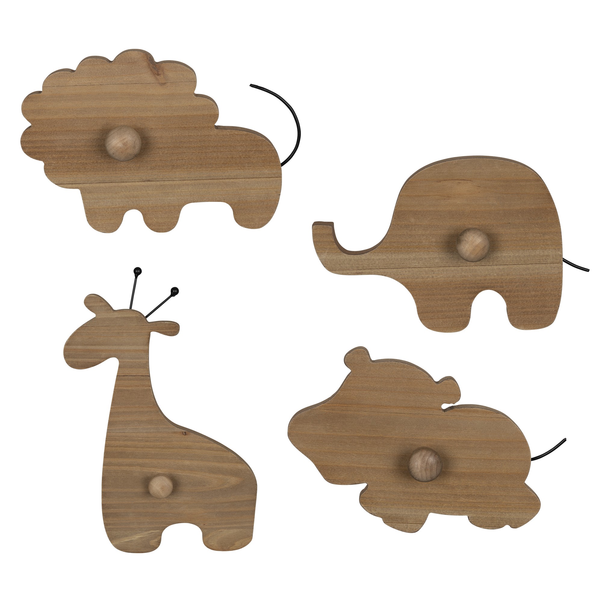 Set of 4 Wooden Safari Animal Wall Hooks