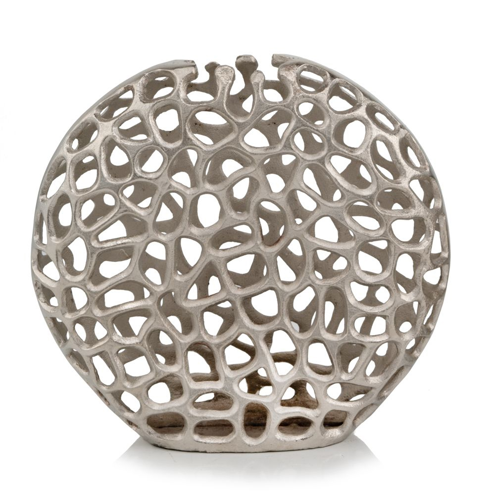 Modern Raw Silver Coral Round Globe Vase