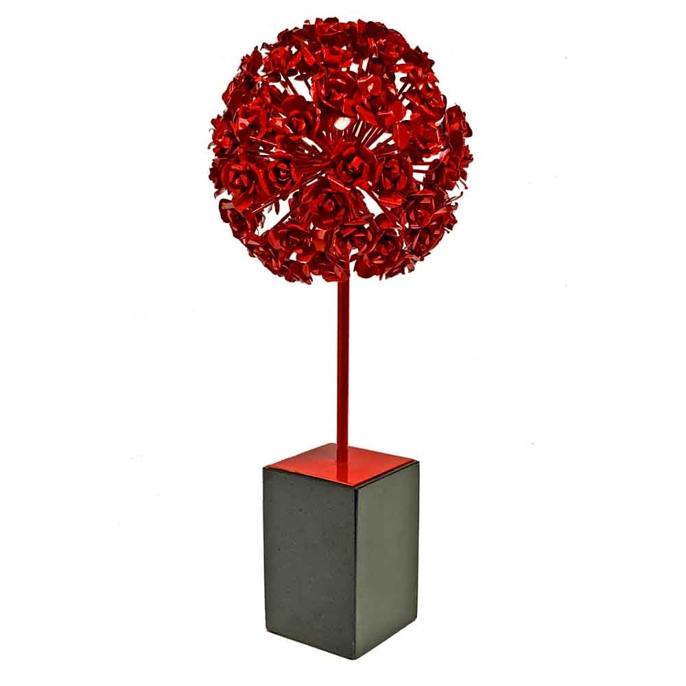 Red Artificial Bouquet of Roses in Black Marble Finished Vase Table Decoration