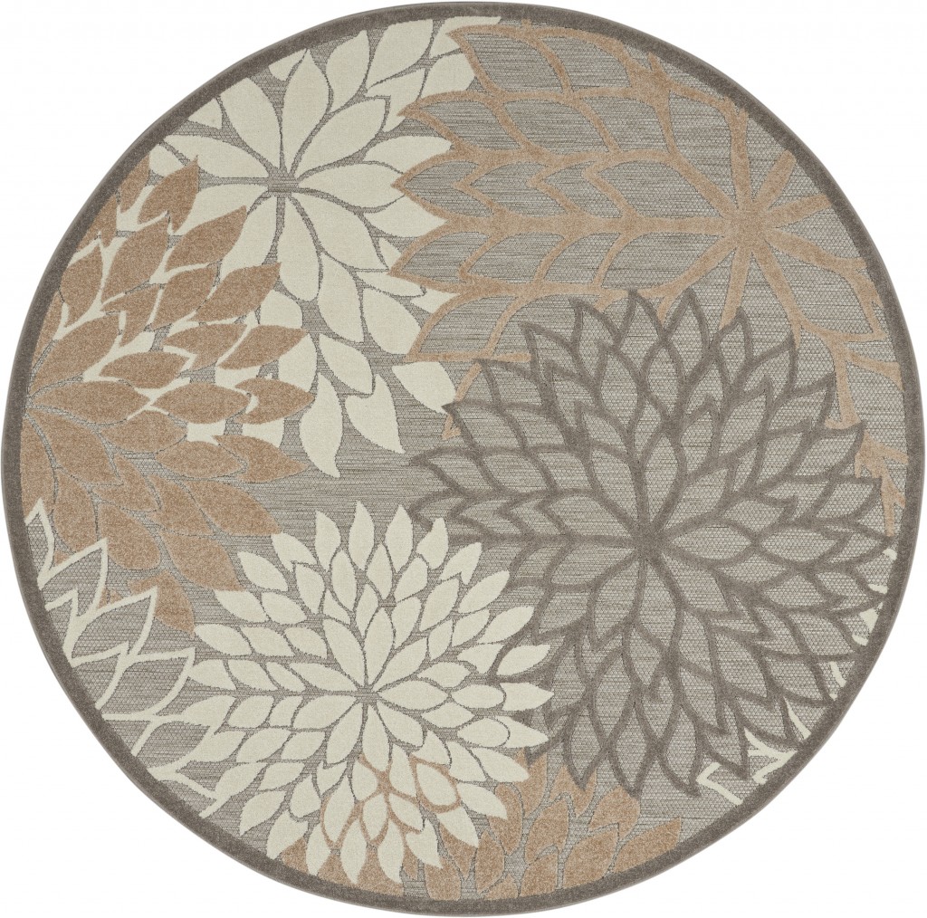 5 Round Natural and Gray Indoor Outdoor Area Rug