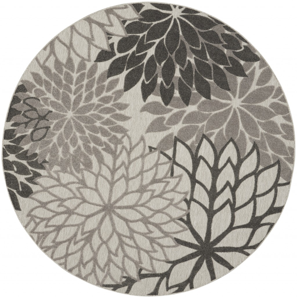 8 Round Silver and Gray Indoor Outdoor Area Rug