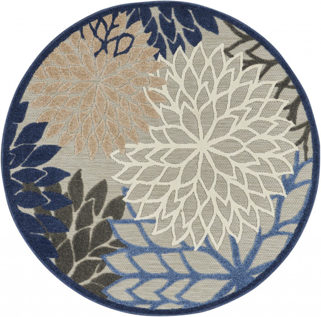 4 Round Blue Large Floral Indoor Outdoor Area Rug