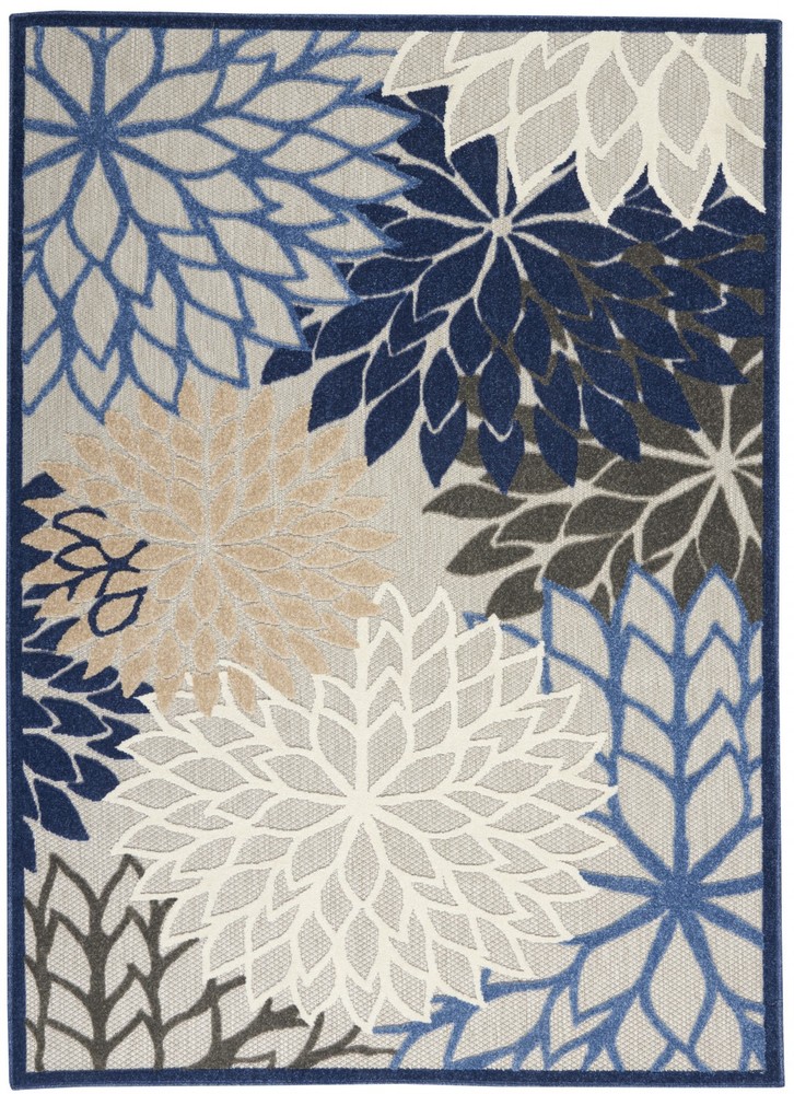 5 x 8 Blue Large Floral Indoor Outdoor Area Rug
