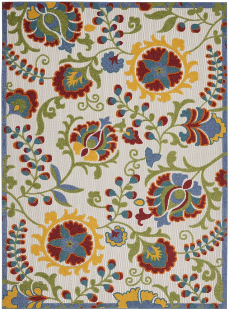 8 x 11 Ivory Multi Floral Indoor Outdoor Area Rug