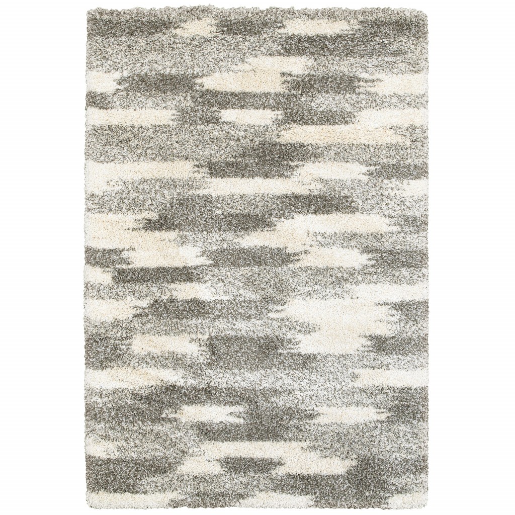8 x 11 Gray and Ivory Geometric Pattern Area Rug