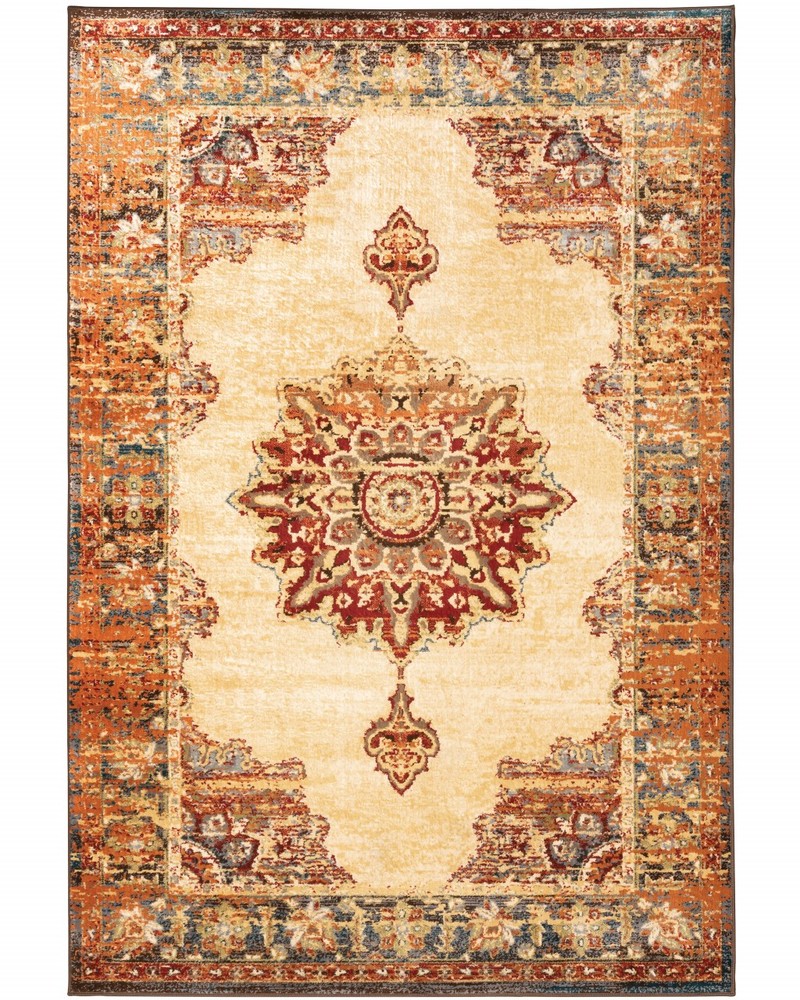 10 x 13 Gold and Orage Floral MedallionArea Rug