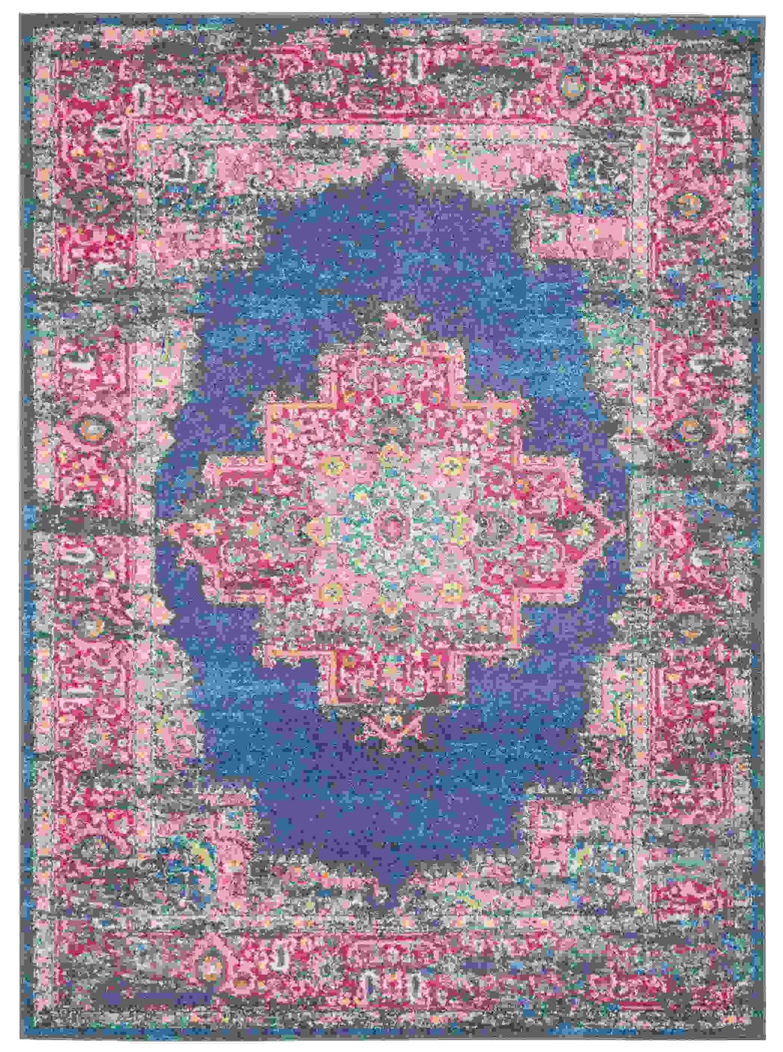 5 x 7 Blue and Pink Medallion Area Rug