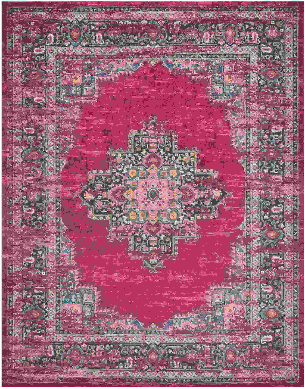 8 x 10 Fuchsia and Blue Distressed Area Rug