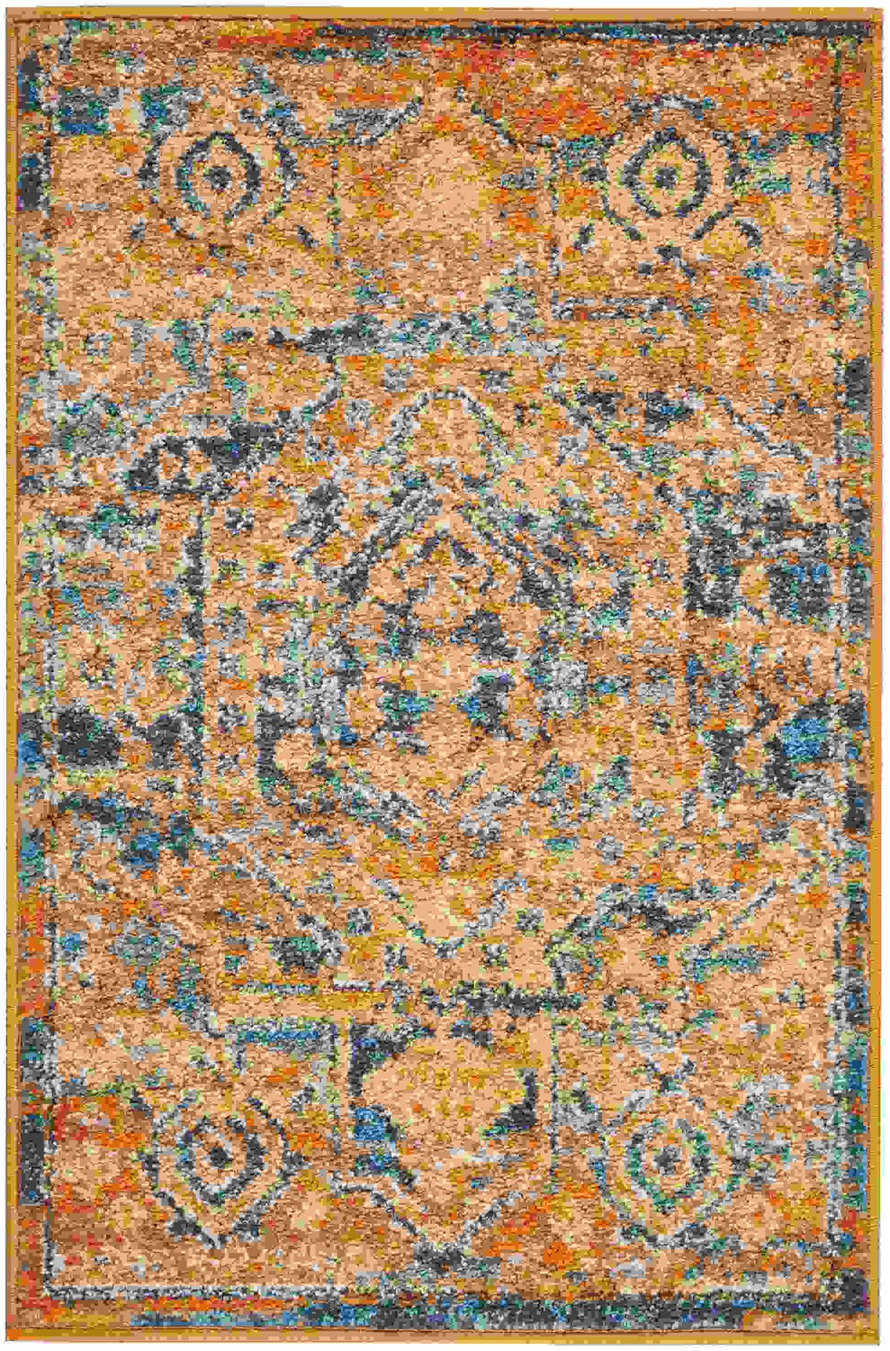 2 x 3 Gold and Blue Antique Scatter Rug