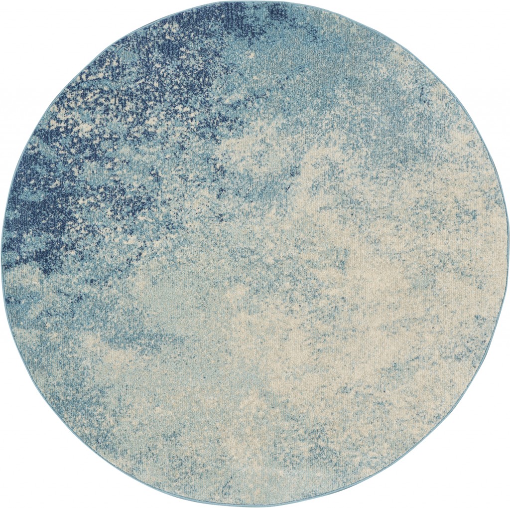 5 Round Light Blue and Ivory Abstract Sky Area Rug