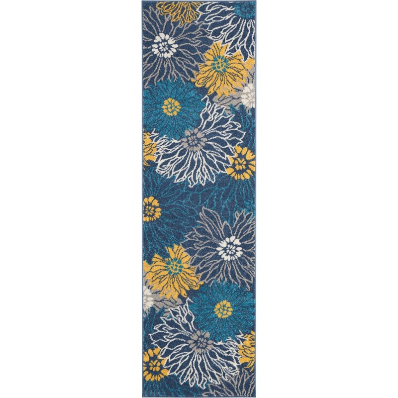 2 x 8 Blue Tropical Flower Runner Rug