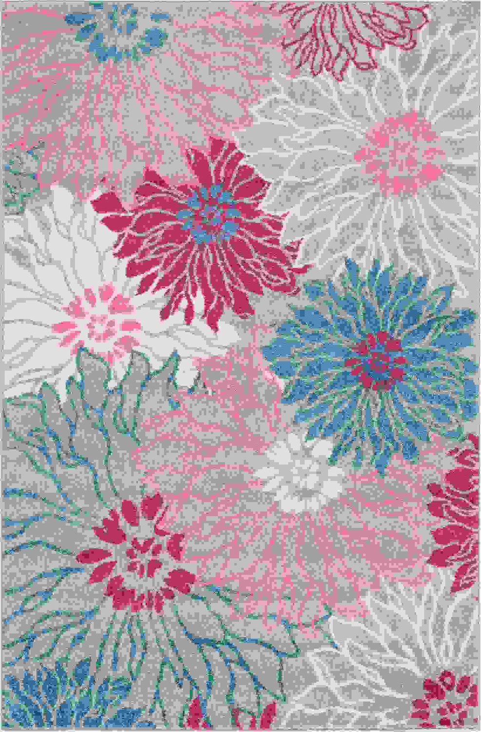 4 x 6 Gray and Pink Tropical Flower Area Rug