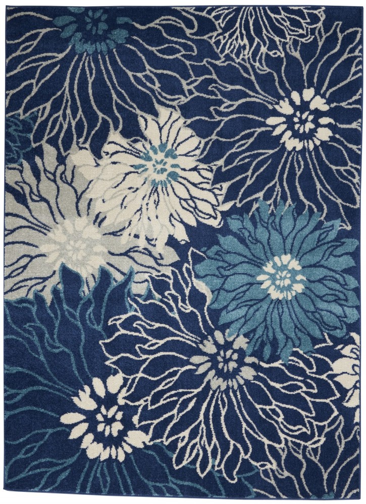 5 x 7 Navy and Ivory Floral Area Rug