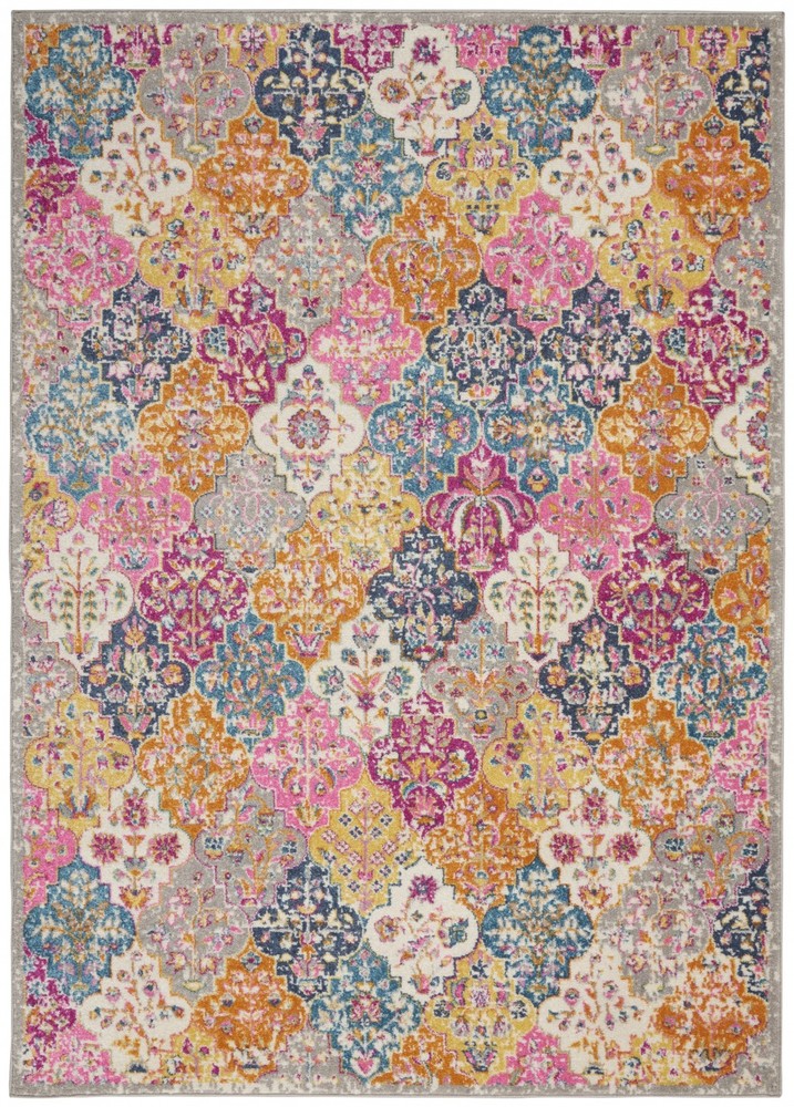 5 x 7 Muted Brights Floral Diamond Area Rug