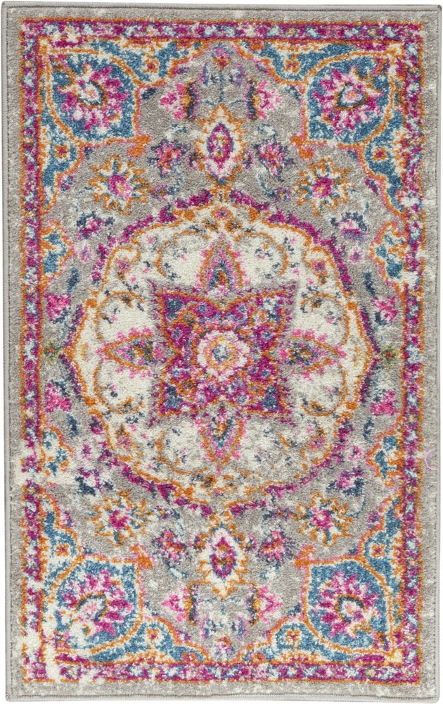 2 x 3 Gray and Pink Medallion Scatter Rug