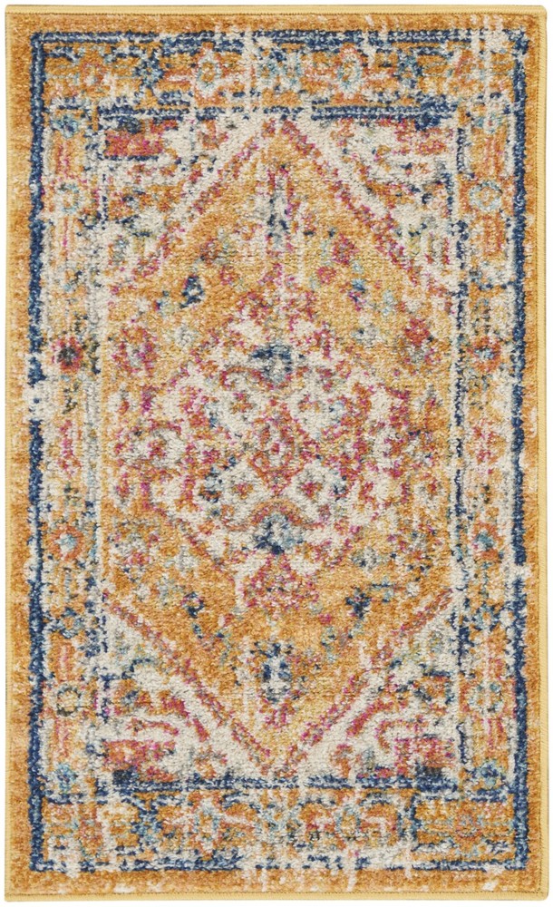 2 x 3 Ivory and Yellow Center Medallion Scatter Rug