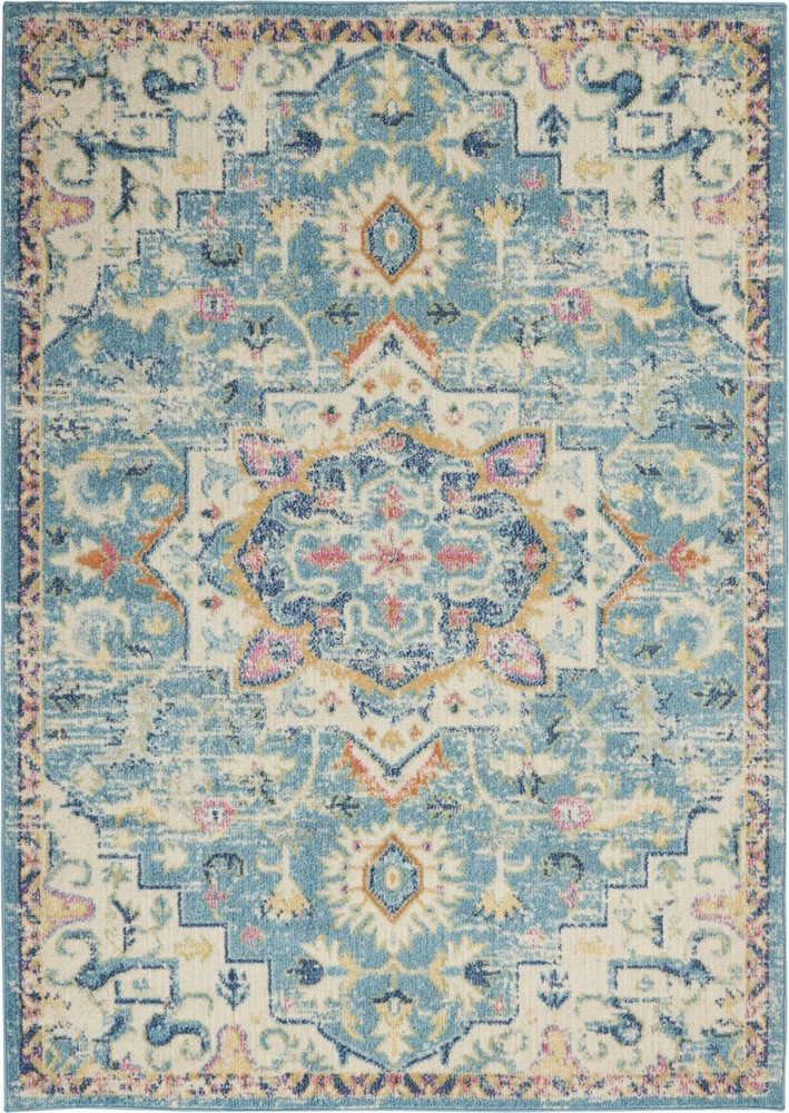 5 x 7 Light Blue and Ivory Distressed Area Rug