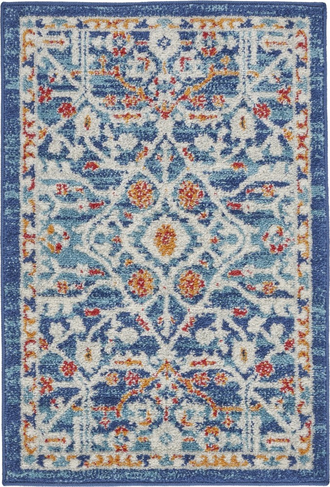 2 x 3 Blue White Multi Medallion Medallion Scatter Rug