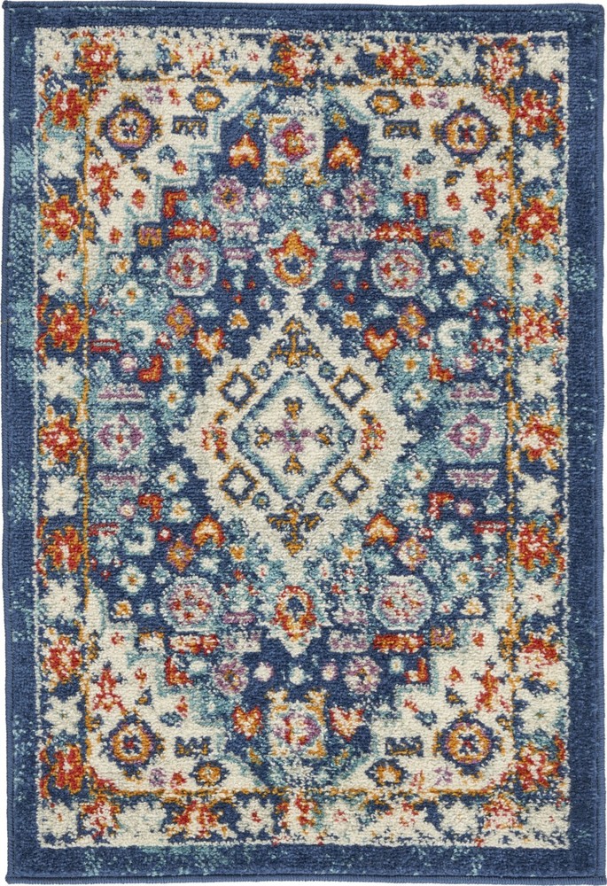 2 x 3 Blue and Ivory Medallion Scatter Rug