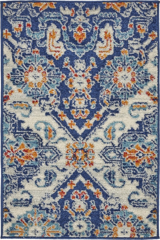 2 x 3 Blue and Ivory Persian Patterns Scatter Rug