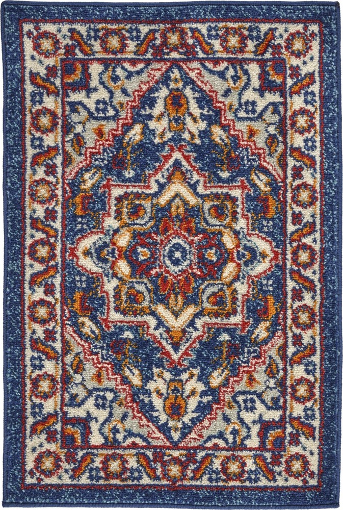 2 x 3 Blue and Ruby Medallion Scatter Rug