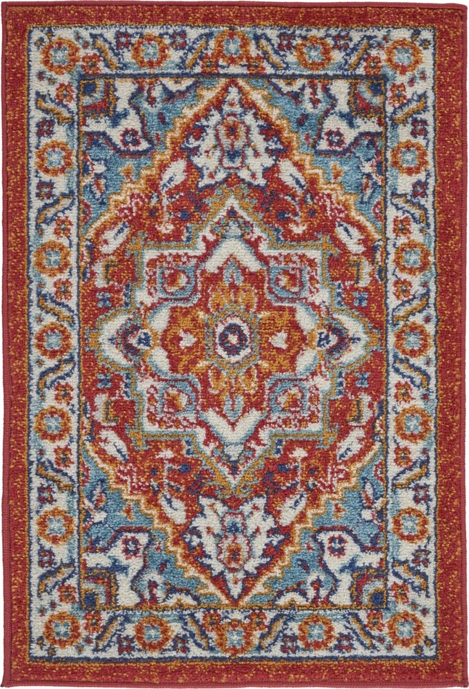 2 x 3 Red and Ivory Medallion Scatter Rug