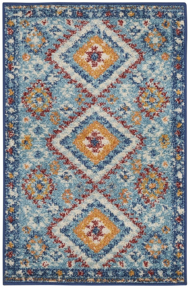 2 x 3 Blue and Multi Diamonds Scatter Rug