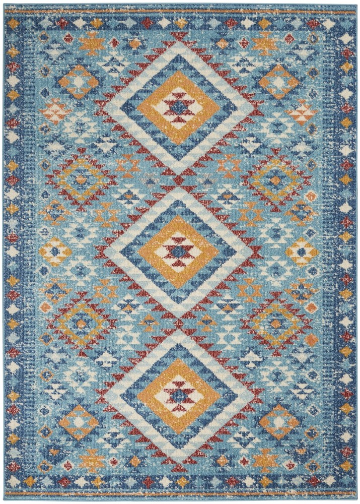 5 x 7 Blue and Multi Diamonds Area Rug