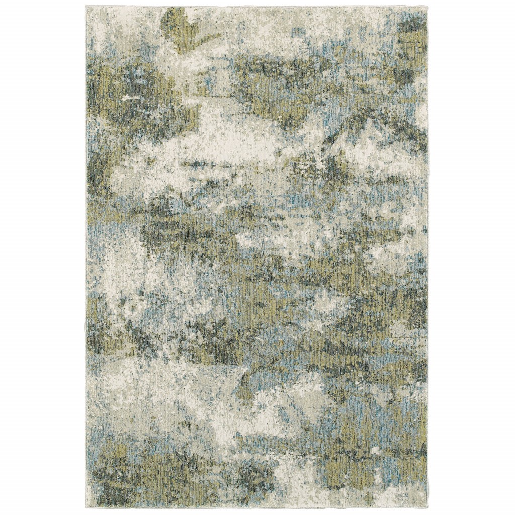 8 x 11 Blue and Sage Distressed Waves Indoor Area Rug