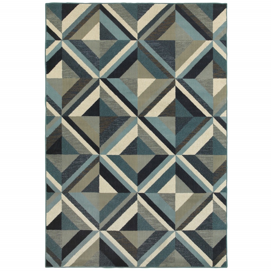 1' x 3' Blue Grey Machine Woven Geometric Indoor Area Rug