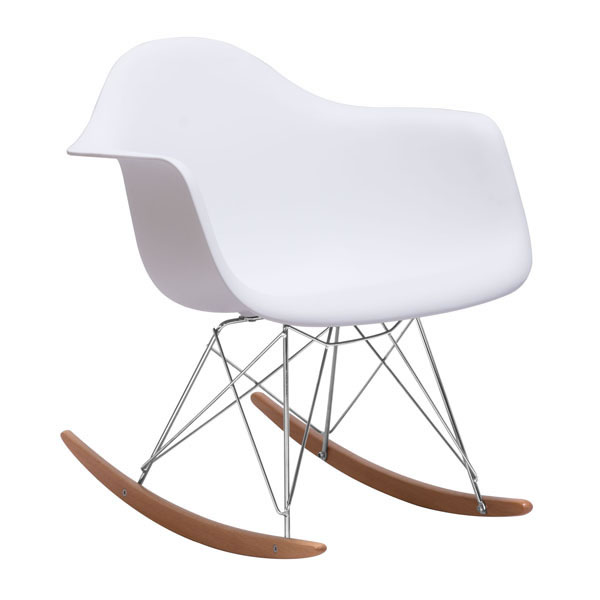 Modern White Wire and Wood Rocking Chair