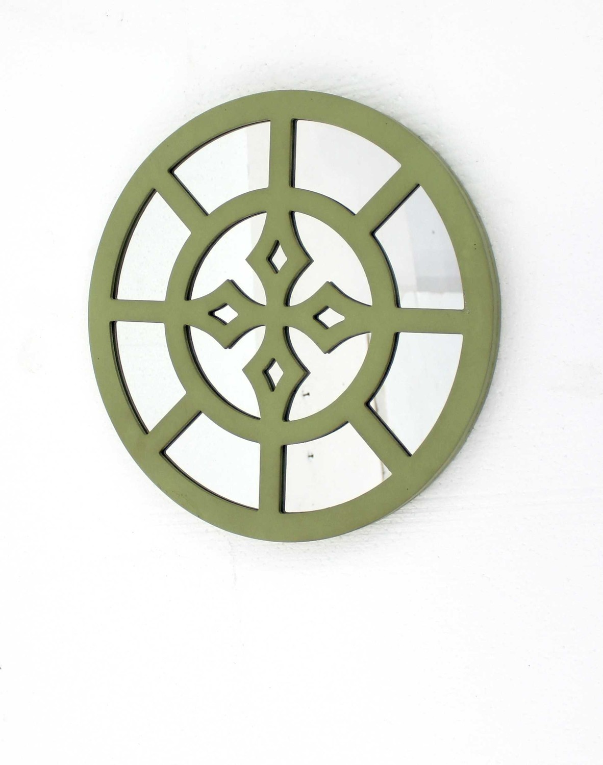 15.5" x 15.5" Green Rustic Mirrored Round - Wooden Wall Decor