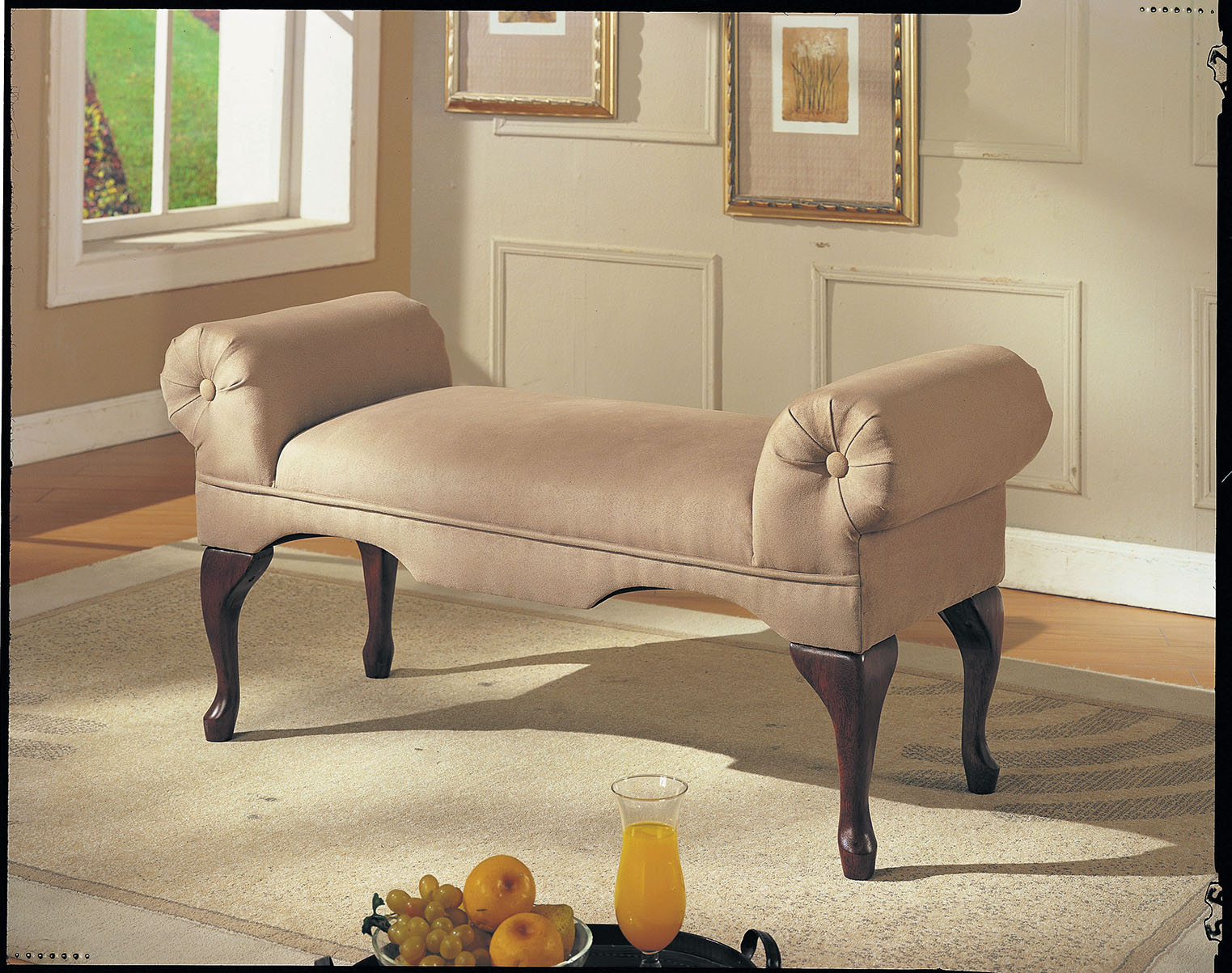Fawn Microfiber Bench with Rolled Arm