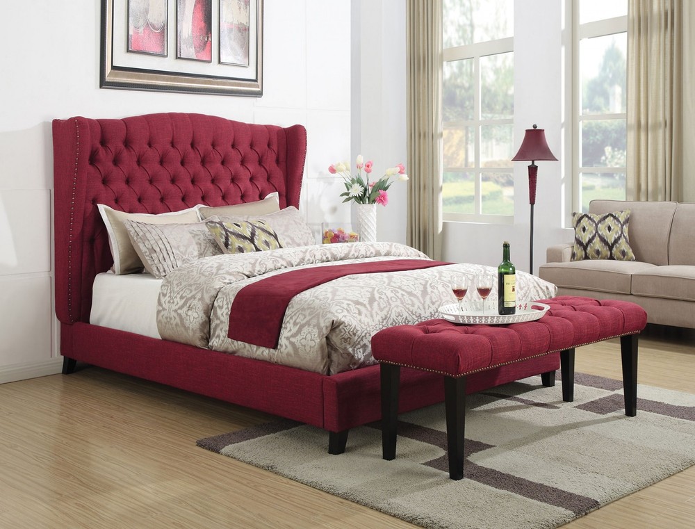96" X 85" X 60" King Red Linen Bed