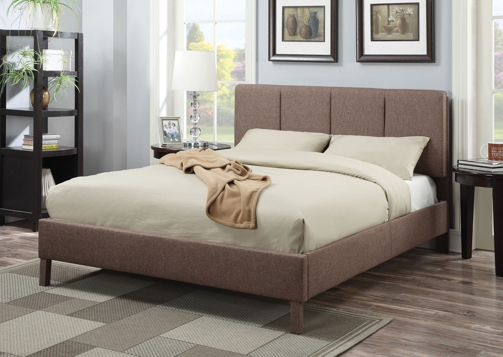 92" X 64" X 51" Queen Light Brown Linen Bed