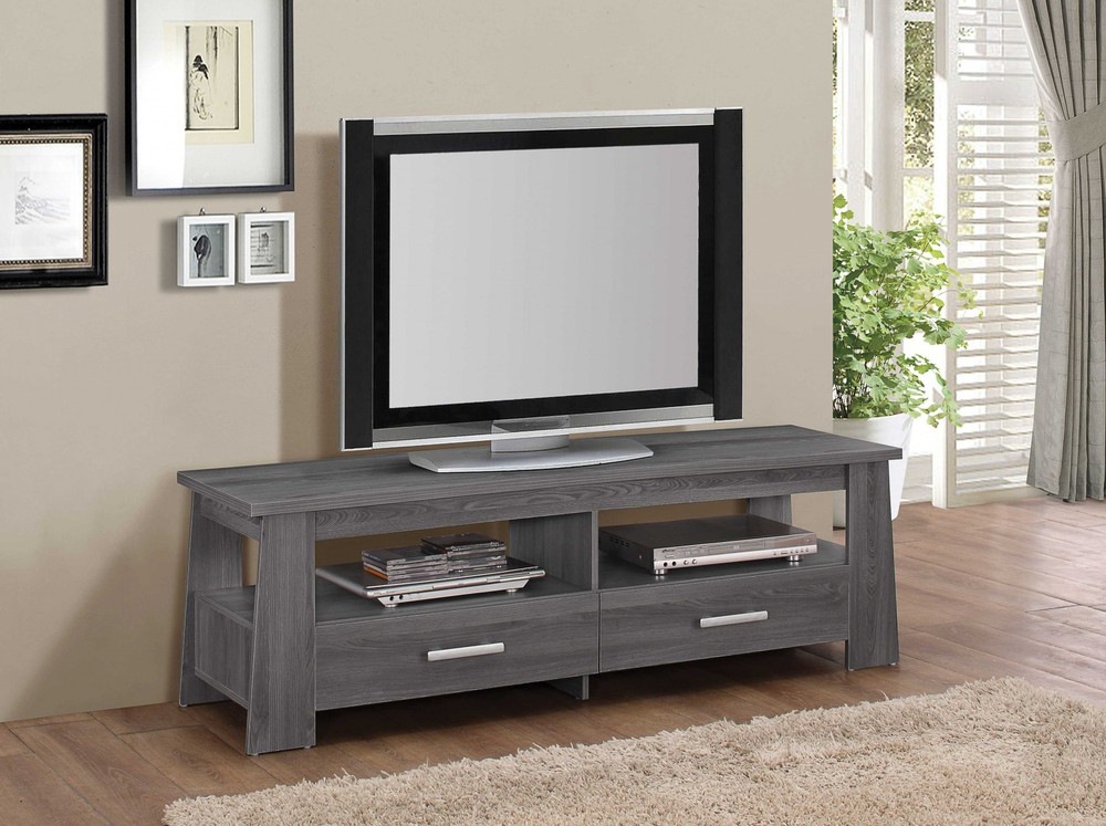 63" X 18" X 20" Dark Gray Oak Tv Stand