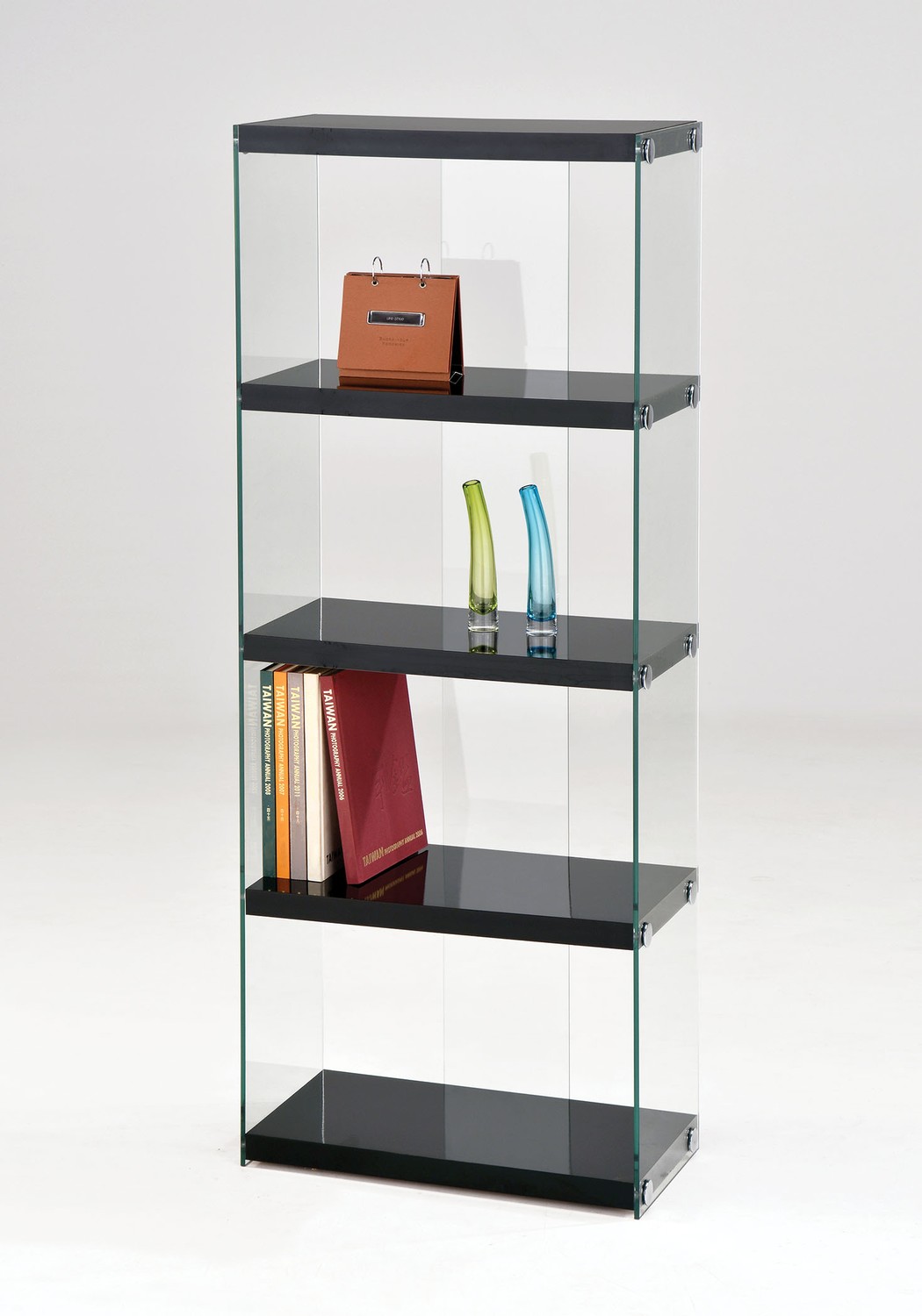 Bookcase, Black & Clear Glass - MDF, Poly & Glass Black & Clear Glass