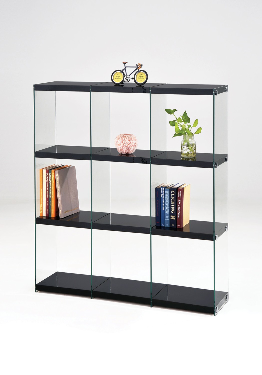 47" X 12" X 53" Black And Clear Glass Bookcase